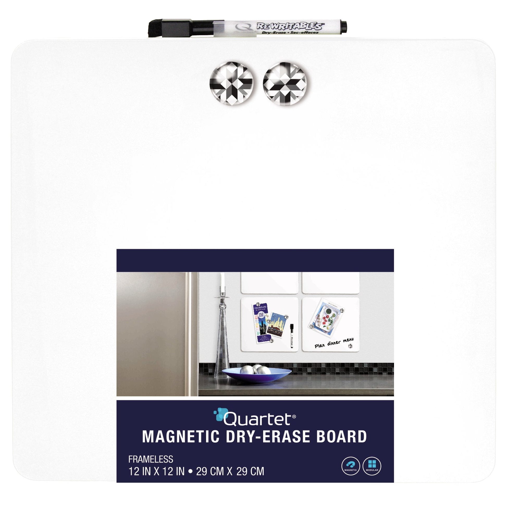 Quartet Tin Square Magnetic Whiteboards, 11.5-Inch x 11.5-Inch, Assorted Colors, 6 Pk