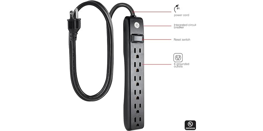 GE 6-OUTLET POWER STRIP 3FT
