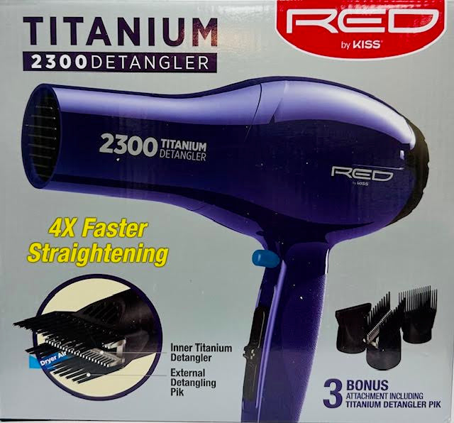 Kiss Red Dryer 2300 Titanium Detangler 3 Attachments