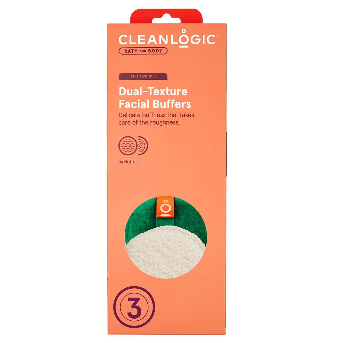 CLEANLOGIC Sensitive Skin Dual-Texture Facial Buffers, 3 count