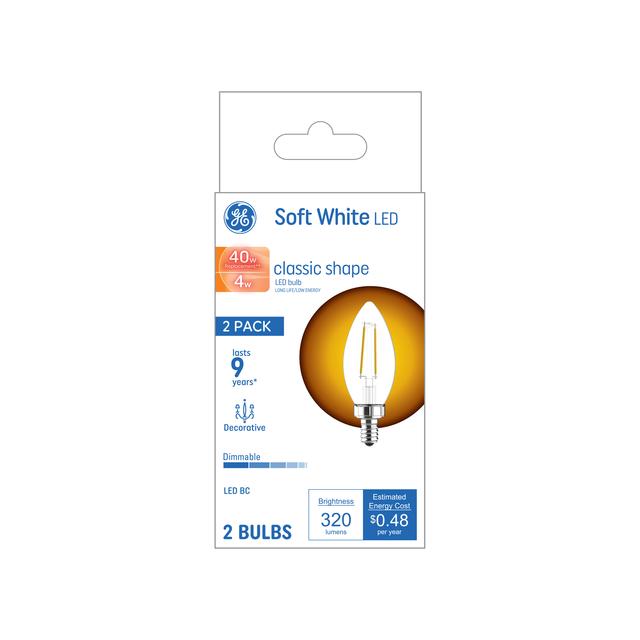 GE Lighting Basic LED 40 Watt Replacement, Soft White, B11 Deco - Candle Bulbs, 2 Pack