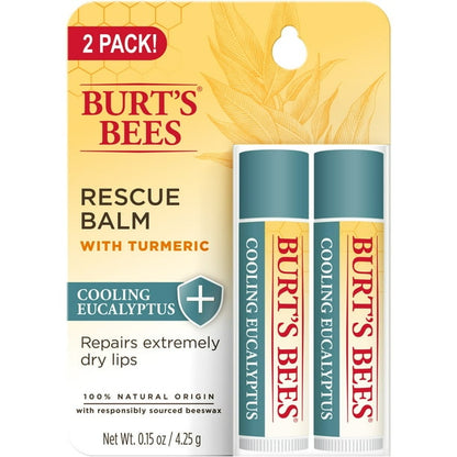 Burt's Bees Rescue Lip Balm - Cooling Eucalyptus, 2 count