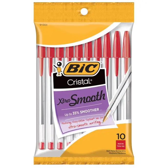 BiC Cristal Xtra Smooth Ballpoint Pen - Red, 10 count