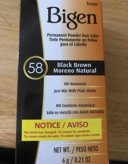 Bigen Powder Hair Color #58 Black Brown 0.21oz