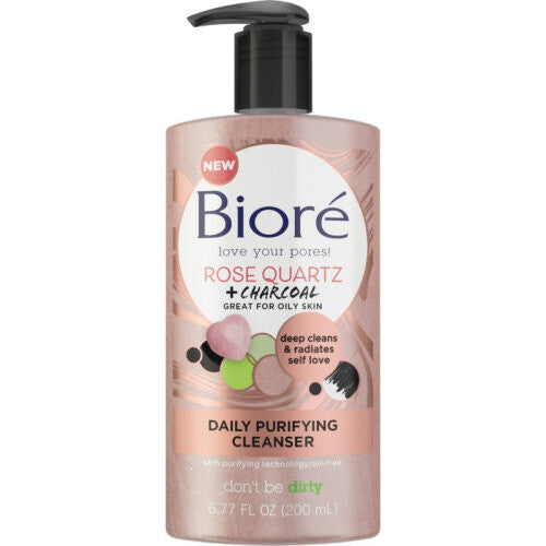 Biore Rose Quartz + Charcoal Cleanser Purify 6.77oz Pump