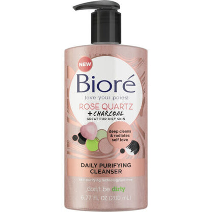 Biore Rose Quartz + Charcoal Cleanser Purify 6.77oz Pump