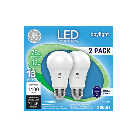 GE Lighting Classic LED 75 Watt Replacement, Daylight, A19 General Purpose Bulbs, 2 Pack