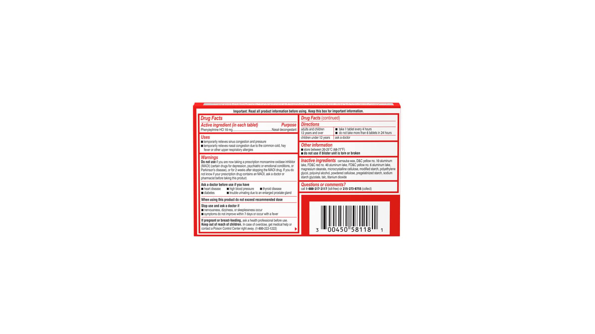 SUDAFED PE SINUS CONGESTION TABLET 18CT