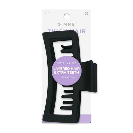 GIMME Thick Hair Extra Large Rectangle Double Teeth Claw Clip - Black, 1 count