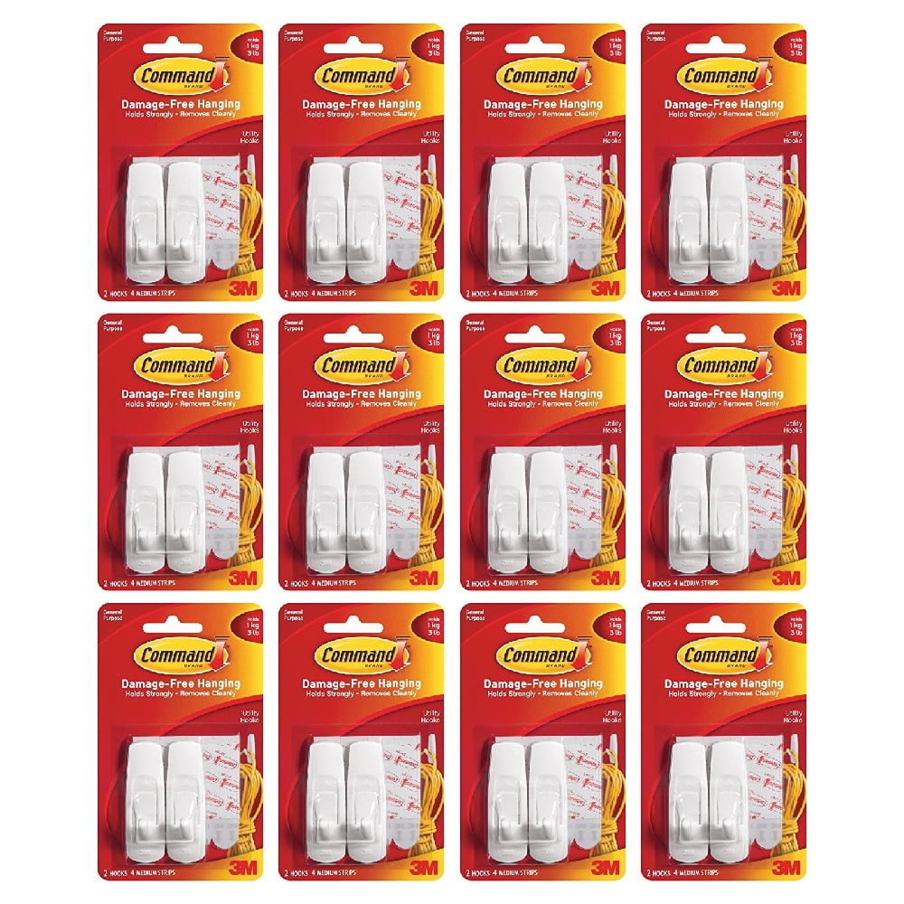 Command Medium Utility Wall Hook - White, 2 Hooks + 4 Strips