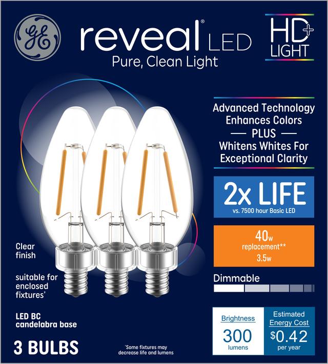GE Lighting Reveal HD+ LED 40 Watt Replacement, Reveal, B11 Deco - Candle Bulbs, 2 Pack