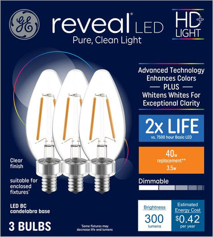 GE Lighting Reveal HD+ LED 40 Watt Replacement, Reveal, B11 Deco - Candle Bulbs, 2 Pack