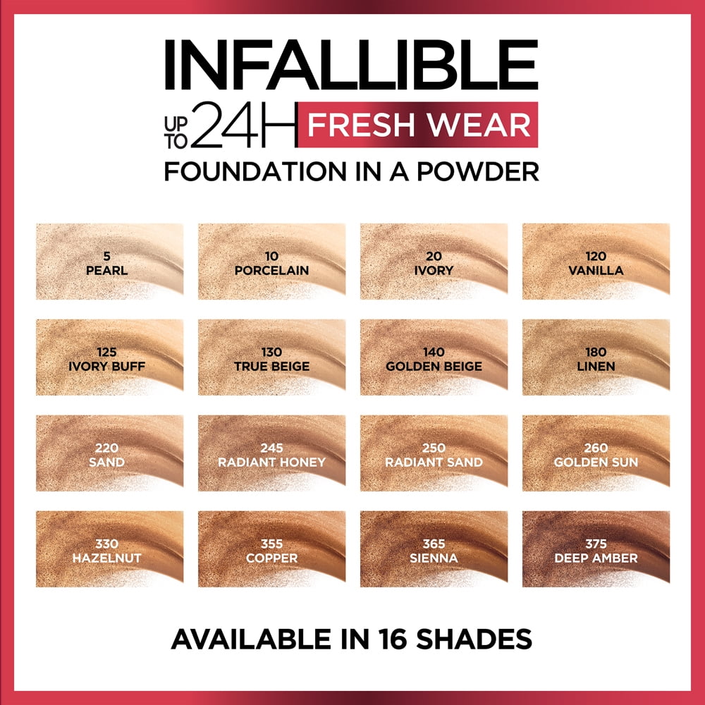 L'ORÉAL PARIS Infallible Up to 24H Fresh Wear Foundation in a Powder, matte finish, 220 Sand, 0.31 oz.