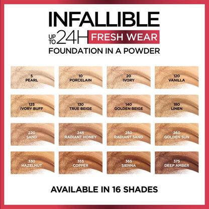 L'ORÉAL PARIS Infallible Up to 24H Fresh Wear Foundation in a Powder, matte finish, 330 Hazelnut, 0.31 oz.