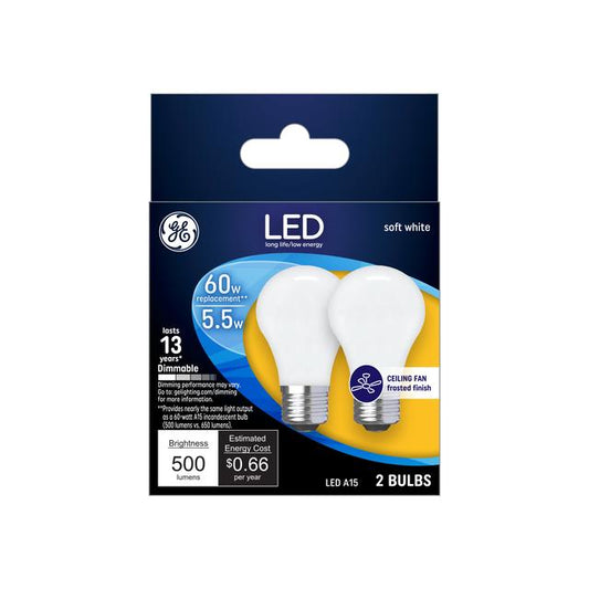 GE Lighting Classic LED 60 Watt Replacement, Soft White, A15 Ceiling Fan Bulbs, 2 Pack