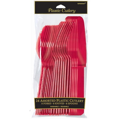 SENSATIONS Assorted Plastic Cutlery - Classic Red, 24 count