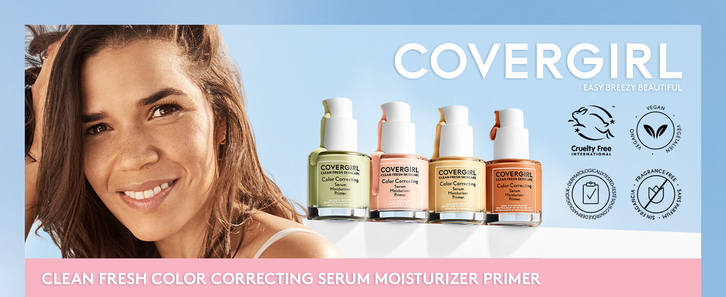 COVERGIRL Clean Fresh Skincare Color Correcting Serum Moisturizer Primer - 130 Dark Spot Neutralizer, Deep Skin Tones