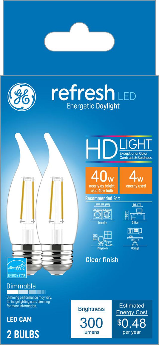 GE Lighting Refresh HD LED 40 Watt Replacement, Daylight, CA11 Deco - Candle Bulbs, 2 Pack