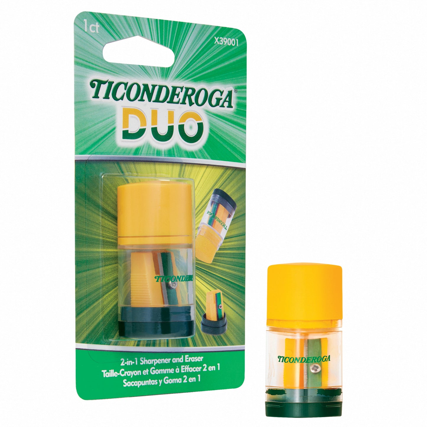 Ticonderoga DUO 2-in-1 Pencil Sharpener & Eraser - Yellow, 1 Count