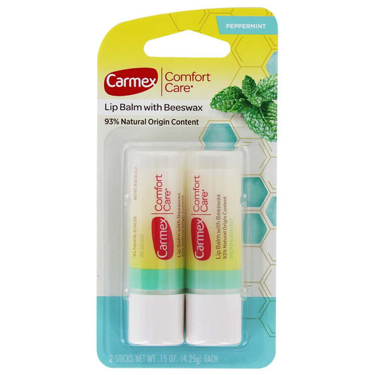 Carmex Lip Balm Stick Comfort Care Peppermint 2 Pack (6in)