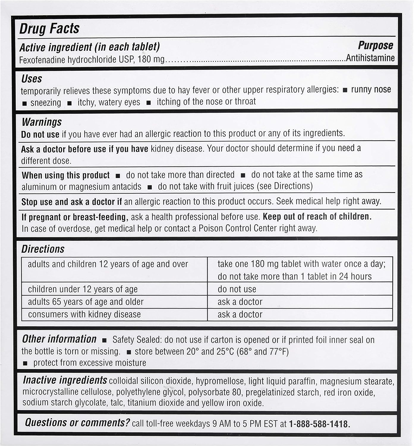 FEXOFENADINE TB 180MG 100 CPLT