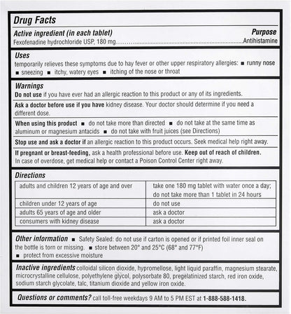 FEXOFENADINE TB 180MG 100 CPLT