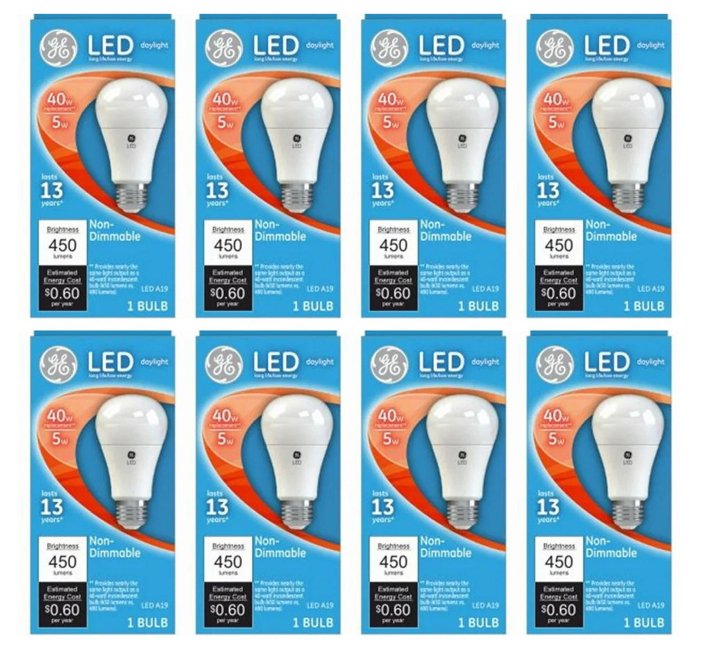 GE Lighting Daylight LED Light Bulb, A19 Medium Base, 8.5 Watt, 4 Count