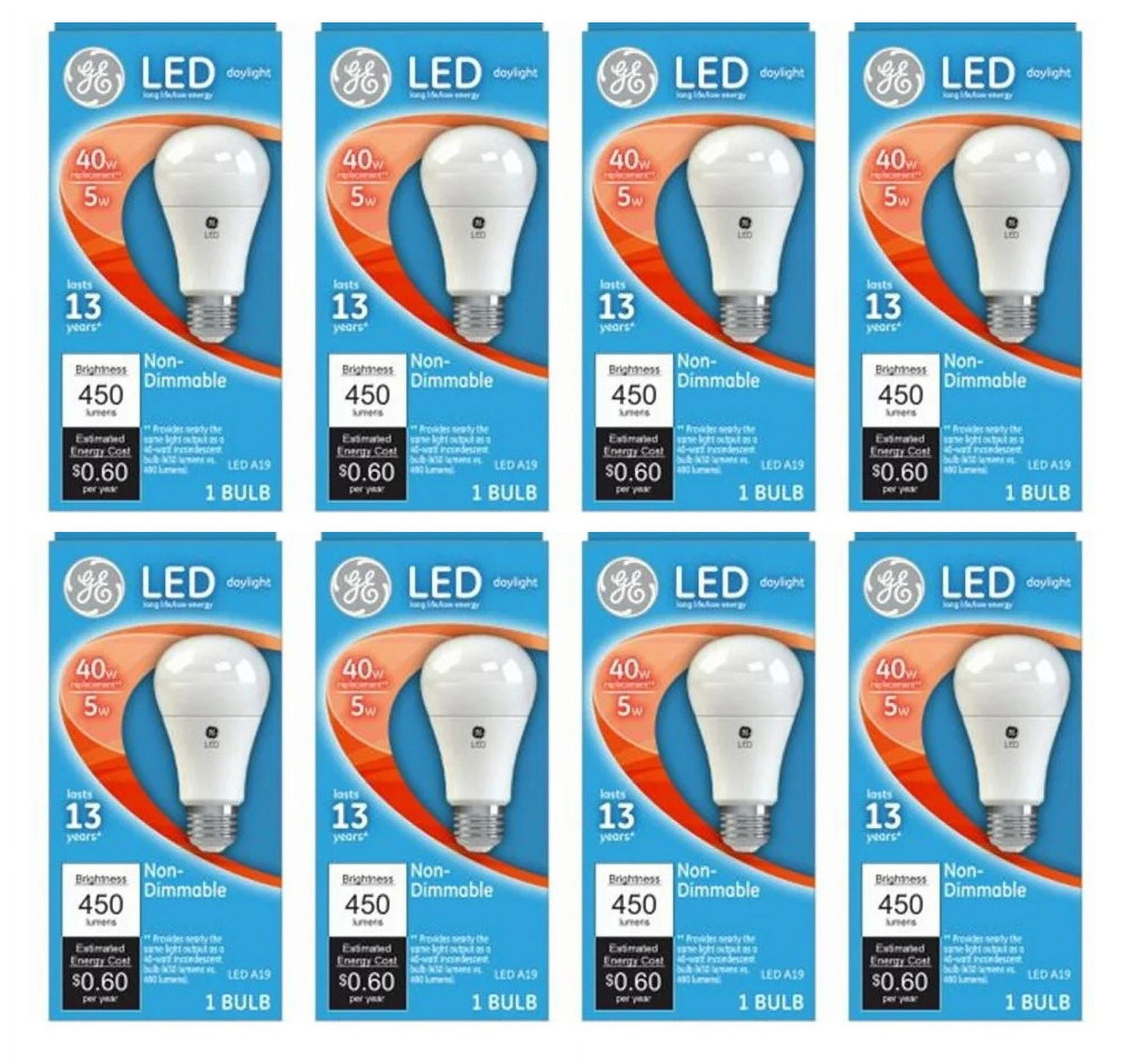 GE Lighting Daylight LED Light Bulb, A19 Medium Base, 8.5 Watt, 4 Count