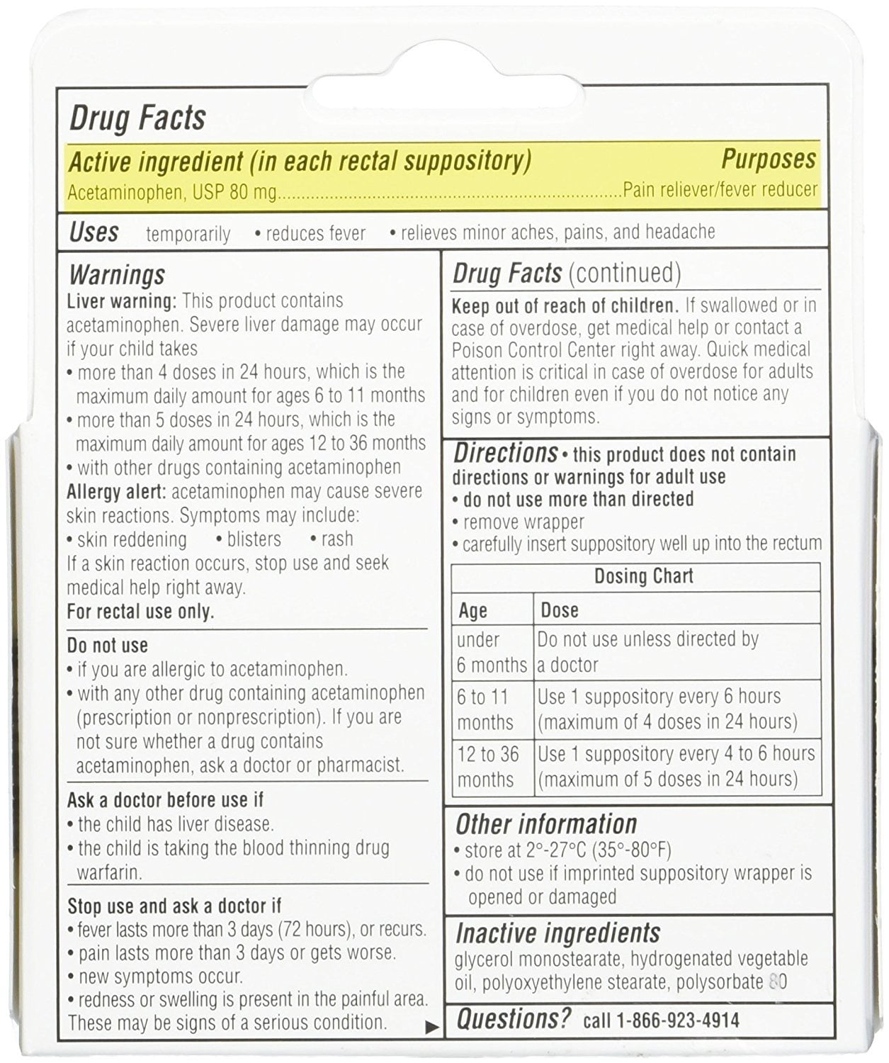 FEVERALL ACETAMINOPHEN 80MG SUP 6CT