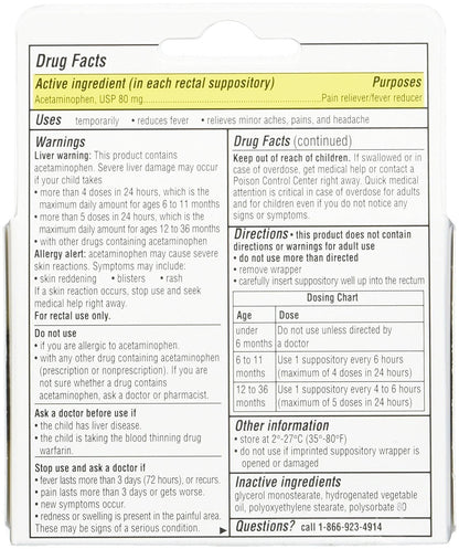 FEVERALL ACETAMINOPHEN 80MG SUP 6CT