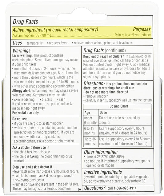 FEVERALL ACETAMINOPHEN 80MG SUP 6CT