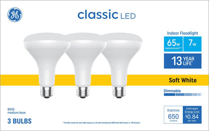 GE Lighting 65W Basic BR30 LED Indoor Floodlight Bulbs Soft White: Dimmable, 650 Lumens, 2700K, E26 Base, 2 pack