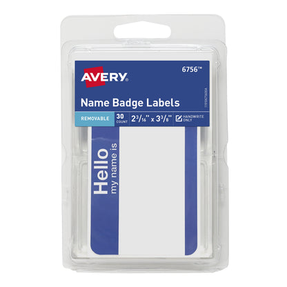 Avery Self-Adhesive Name Badge Labels - Blue and White, 25 count