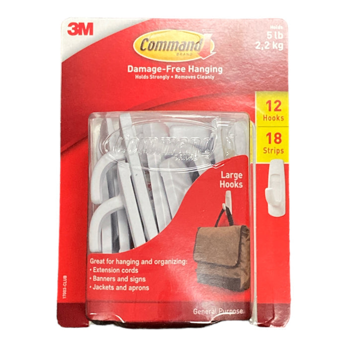 Command Large Utility Wall Hook - White, 3 Hooks + 6 Strips