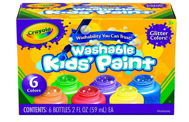 Crayola Washable Kids Paint with Glitter Mix, 6 count