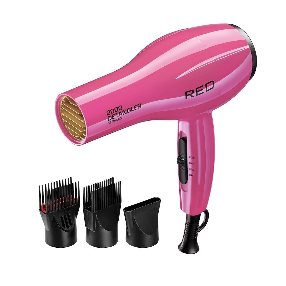 Kiss Red Dryer 2000 Detangler Ceramic 3 Attachments Pink