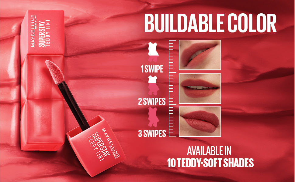 MAYBELLINE New York Super Stay Teddy Tint Liquid Lip Tint, Mascara Tear, 0.17 oz