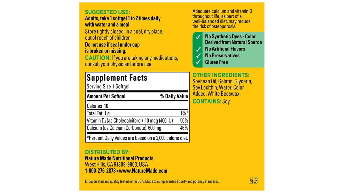 CALCIUM+D 600MG TABLET 60CT NAT MADE