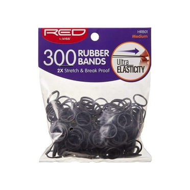 Kiss Red Rubber Bands Black Medium 300 Count Bag (12in)