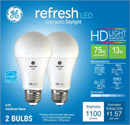 GE Lighting Basic LED 75 Watt Replacement, Daylight, A19 General Purpose Bulbs, 2 count