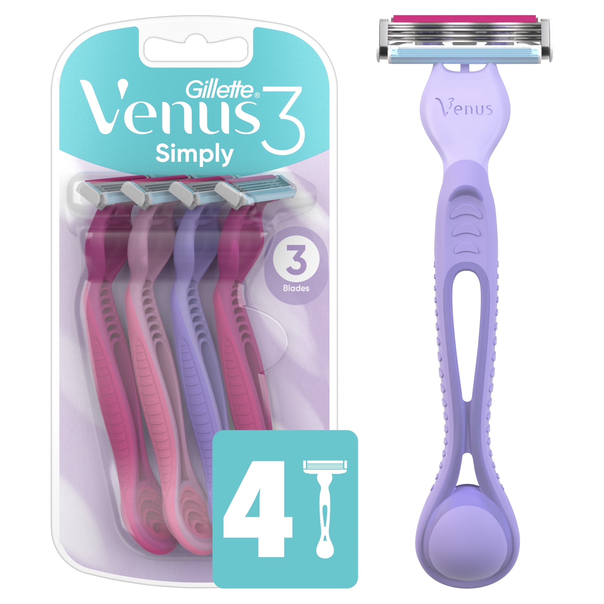 Gillette Venus Razor Simply 3 Disposable 4 Count