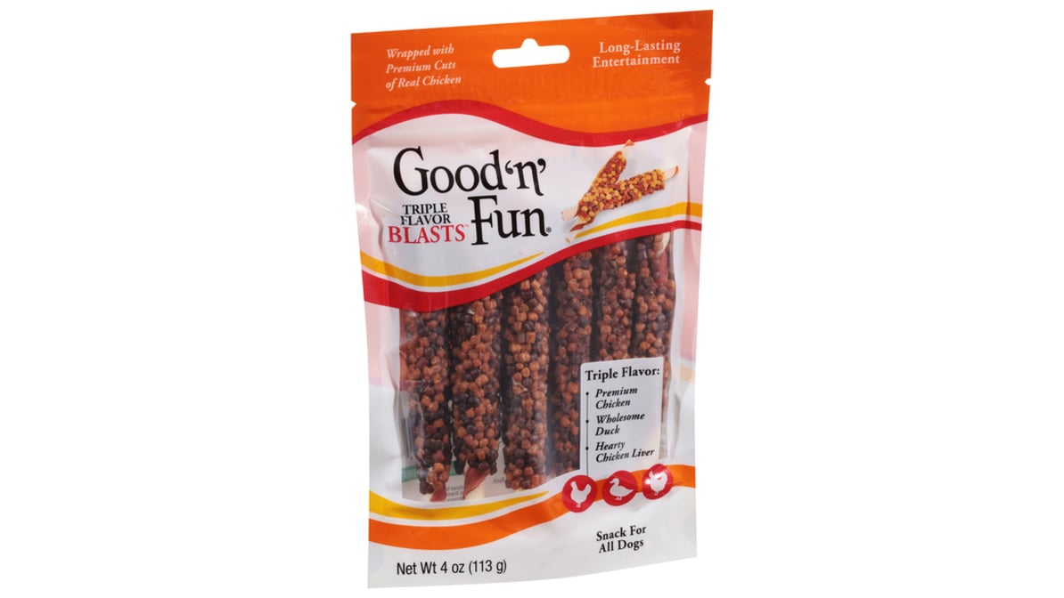 Good 'n' Fun Triple Flavor Blast with Chicken, Duck and Liver Rawhide Dog Treats