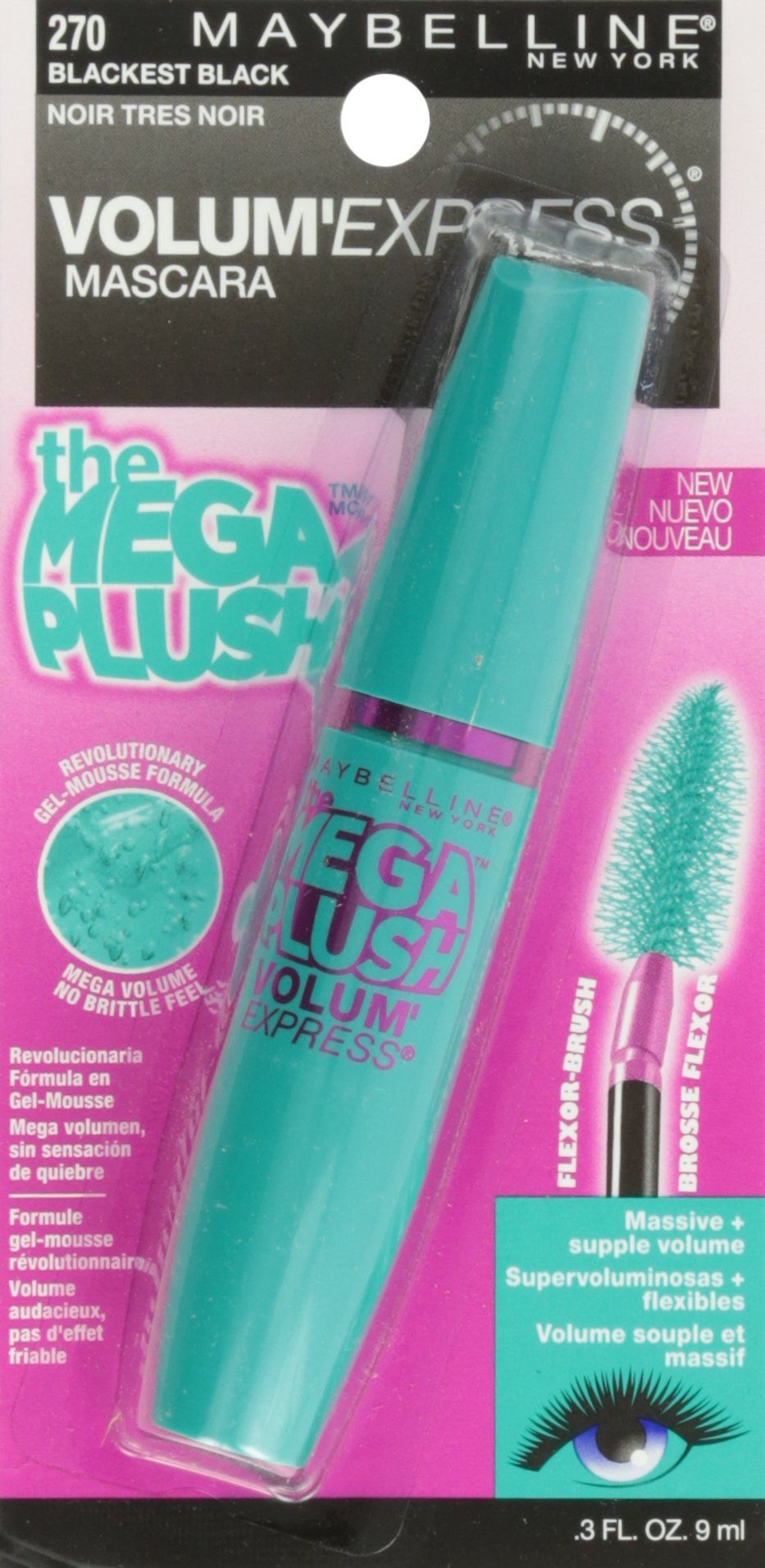 MAYBELLINE New York Mega Plush Washable Mascara, 271 Very Black, 0.3 oz