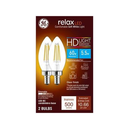 GE Lighting LED Light Bulbs, CA11 Decorative Candle Bulbs, 60 Watt Replacement, Soft White, 2 Pack