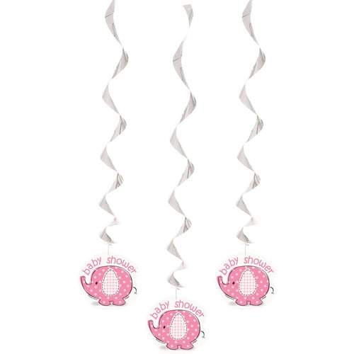 Unique Baby Shower Pink Elephant Hanging Swirl Decorations, 26-Inch