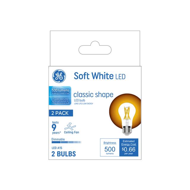 GE Lighting Basic LED 60 Watt Replacement, Soft White, A15 Ceiling Fan Bulbs, 2 Pack