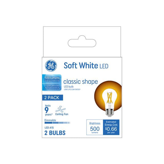 GE Lighting Basic LED 60 Watt Replacement, Soft White, A15 Ceiling Fan Bulbs, 2 Pack