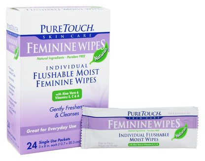 PURETOUCH SKIN CARE WIPES,FEMININE,FLUSHABLE