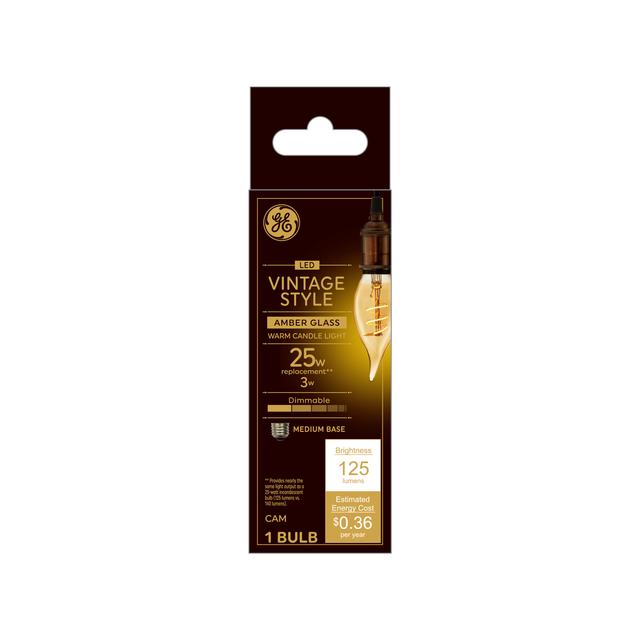GE Lighting Vintage Style CA11 LED Light Bulbs, Decorative Candle Bulbs, Amber Glass, 40 Watt Replacement