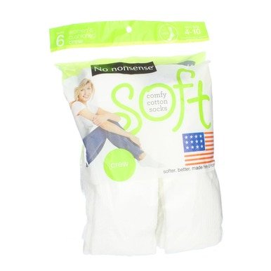 No Nonsense Men's Crew Socks - White, 6 pack